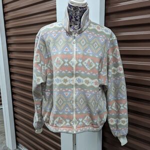 Vintage Alfred Dunner Petite Large 90's Pastel Pattern Zip Fleece Jacket Y2k